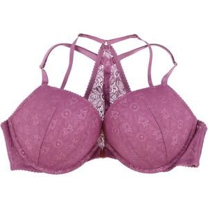 Victoria's Secret Bombshell Bra Womens 34DD Pink Lace Front Close Strappy